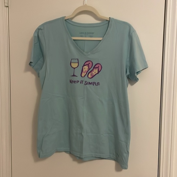 Life Is Good "Keep It Simple" Wine and Flip Flops V-neck Tee - Picture 2 of 6